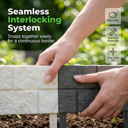 ⛏️Gartenumrandung aus ineinandergreifenden Kunststeinplatten｜verzahnte Steinbeeteinfassung für Rasen & Blumenbeet