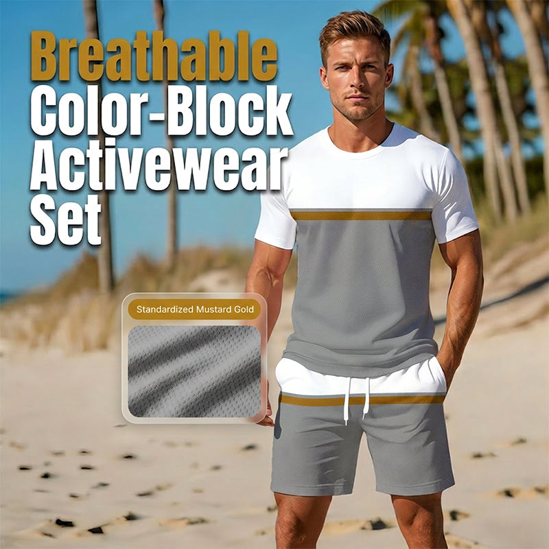 👕🎨 Men's Summer Color-Block Sportswear Set – 50% RABATT! Farbenfroh, atmungsaktiv, perfekt für Training & Freizeit. 🔥☀️