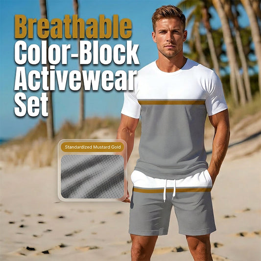 👕🎨 Men's Summer Color-Block Sportswear Set – 50% RABATT! Farbenfroh, atmungsaktiv, perfekt für Training & Freizeit. 🔥☀️