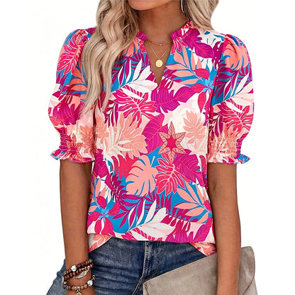 👚 JETZT 50 % RABATT! 🌸 Sommerliches Damen-Top mit Blumenmuster und Puffärmeln – Leicht und atmungsaktiv – Romantisches Design, perfekt für Brunch oder Gartenpartys – unkompliziert und schick 💃