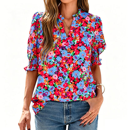 👚 JETZT 50 % RABATT! 🌸 Sommerliches Damen-Top mit Blumenmuster und Puffärmeln – Leicht und atmungsaktiv – Romantisches Design, perfekt für Brunch oder Gartenpartys – unkompliziert und schick 💃