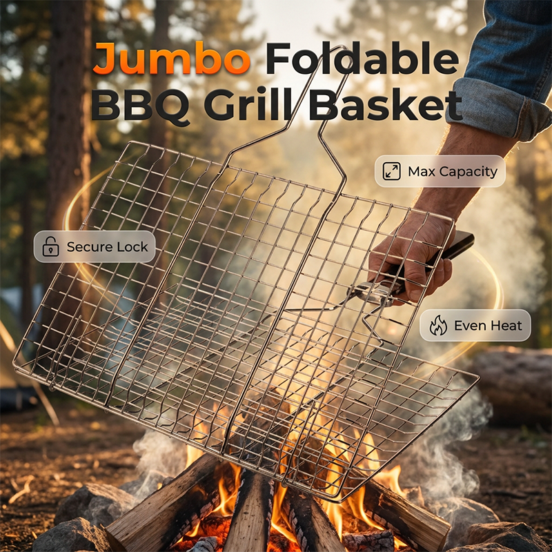 🏕️🍖 Zusammenklappbarer & tragbarer Grillkorb | Praktisch für Camping & Gartengrill✨