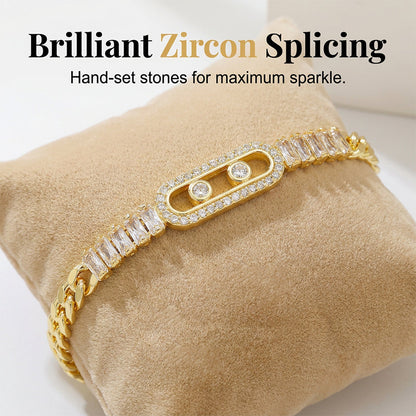 📿 50 % Rabatt! Goldfarbenes Damen Kettenarmband mit Zirkonia – Eleganter Schmuck mit kubanischem Gliederdesign