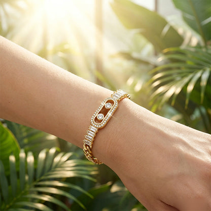 📿 50 % Rabatt! Goldfarbenes Damen Kettenarmband mit Zirkonia – Eleganter Schmuck mit kubanischem Gliederdesign