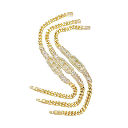 📿 50 % Rabatt! Goldfarbenes Damen Kettenarmband mit Zirkonia – Eleganter Schmuck mit kubanischem Gliederdesign