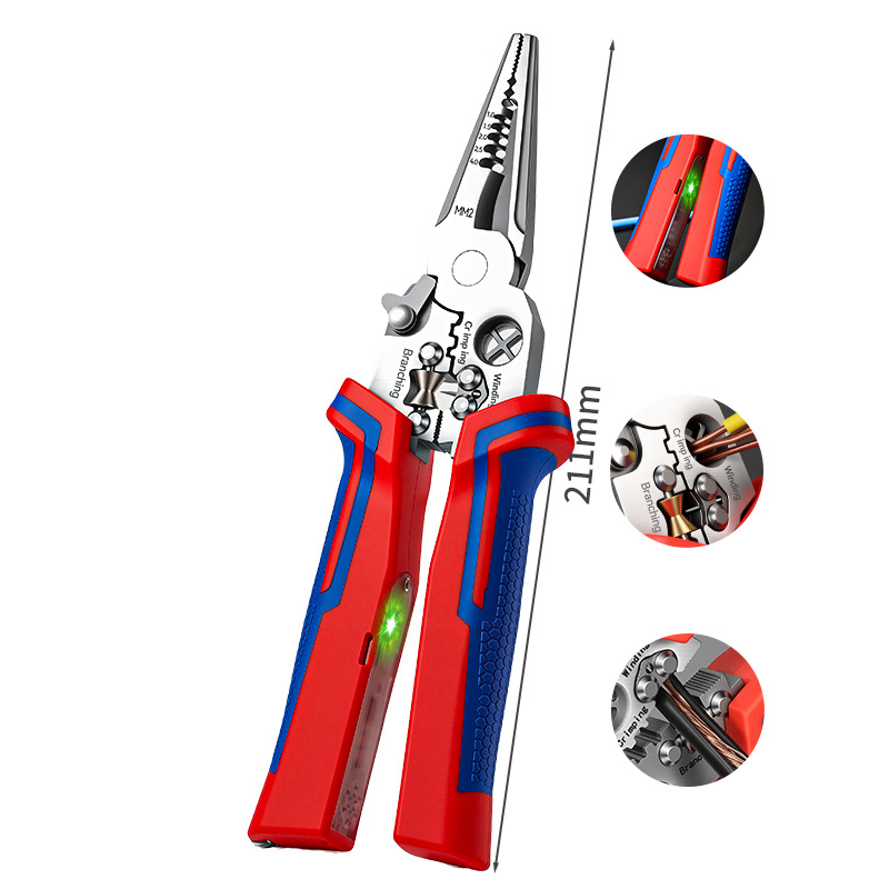 🔧 8-in-1 Elektrikerzange mit Spannungsprüfer ⚡️ | Präzises Abisolieren von 1,0 bis 4,0 mm 📏 | Chrom-Vanadium-Stahl 🛡️ | Rutschfester TPR-Griff ✋