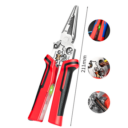 🔧 8-in-1 Elektrikerzange mit Spannungsprüfer ⚡️ | Präzises Abisolieren von 1,0 bis 4,0 mm 📏 | Chrom-Vanadium-Stahl 🛡️ | Rutschfester TPR-Griff ✋