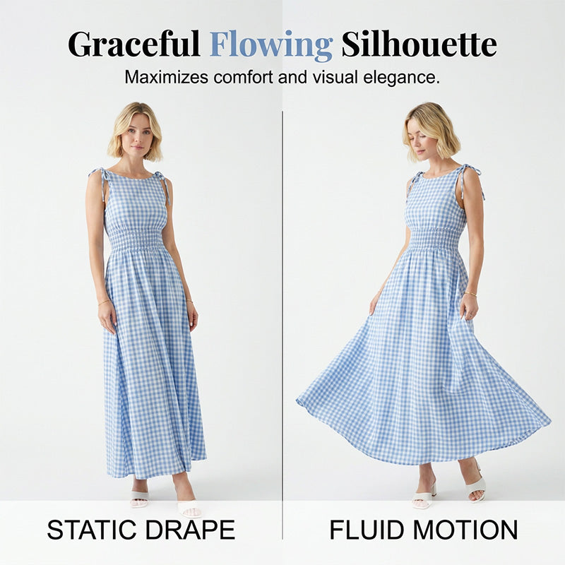 ☀️🔥Damen Retro Gingham Maxikleid mit Smok-Oberteil und Trägern