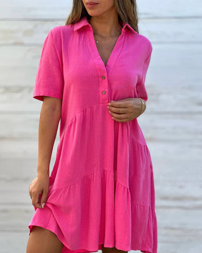 💝Einfarbiges Komfort-Revers-Knopfkleid