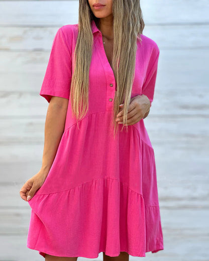 💝Einfarbiges Komfort-Revers-Knopfkleid