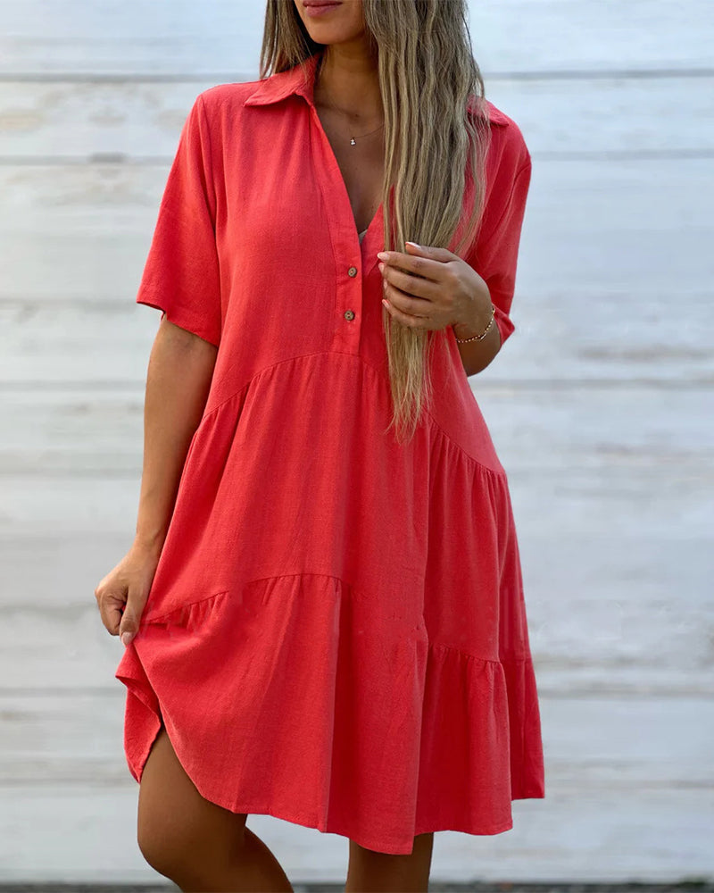 💝Einfarbiges Komfort-Revers-Knopfkleid