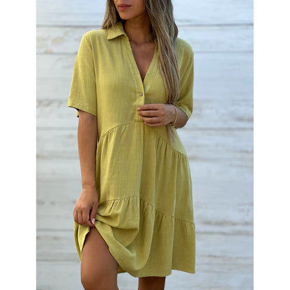 💝Einfarbiges Komfort-Revers-Knopfkleid