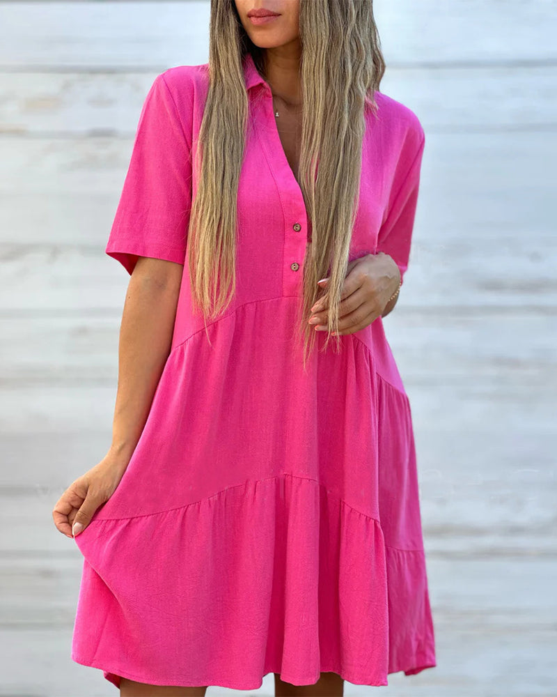 💝Einfarbiges Komfort-Revers-Knopfkleid
