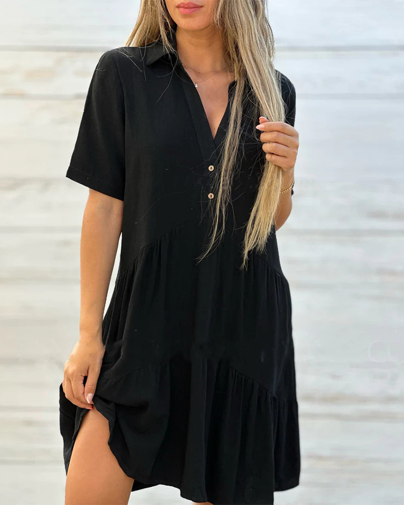 💝Einfarbiges Komfort-Revers-Knopfkleid