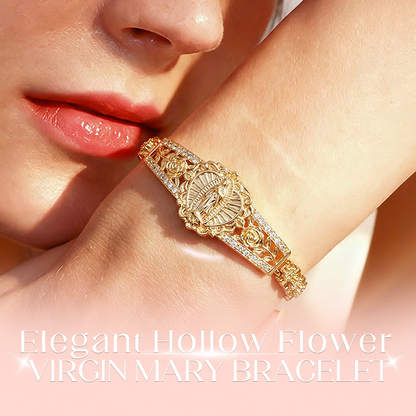 💛Goldene Maria Armband💫 Geometrisches Design 🌸 Filigran Blumenmuster ⛓️ Elegantes Kettenband für Damen