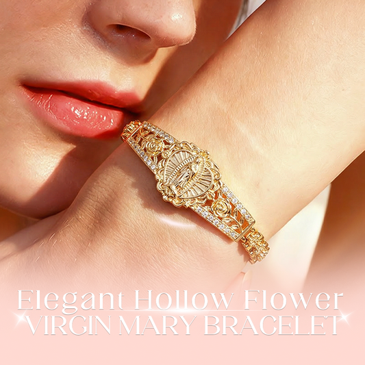 💛Goldene Maria Armband💫 Geometrisches Design 🌸 Filigran Blumenmuster ⛓️ Elegantes Kettenband für Damen