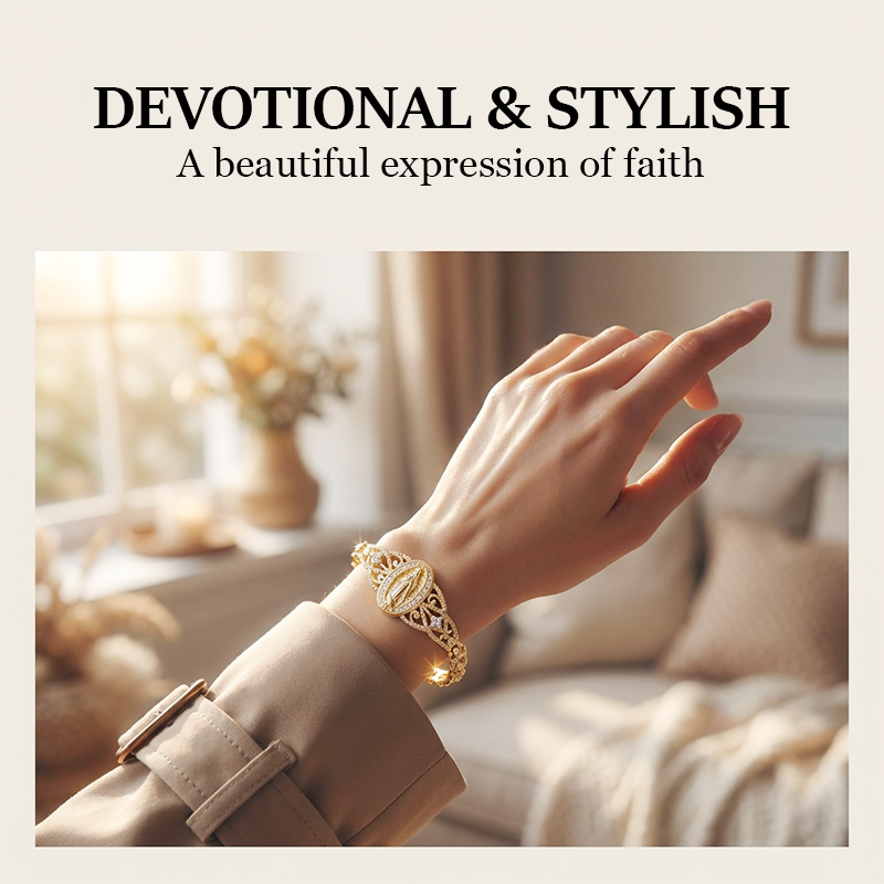 💛Goldene Maria Armband💫 Geometrisches Design 🌸 Filigran Blumenmuster ⛓️ Elegantes Kettenband für Damen