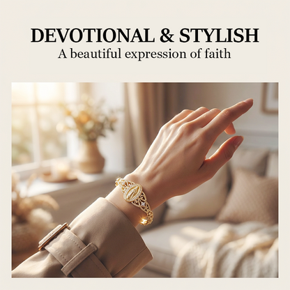 💛Goldene Maria Armband💫 Geometrisches Design 🌸 Filigran Blumenmuster ⛓️ Elegantes Kettenband für Damen
