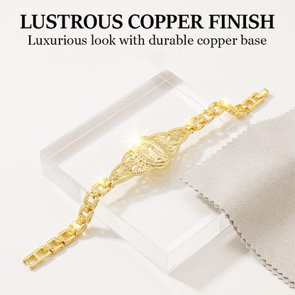 💛Goldene Maria Armband💫 Geometrisches Design 🌸 Filigran Blumenmuster ⛓️ Elegantes Kettenband für Damen
