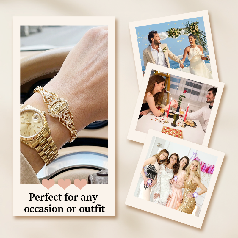 💛Goldene Maria Armband💫 Geometrisches Design 🌸 Filigran Blumenmuster ⛓️ Elegantes Kettenband für Damen