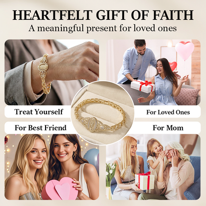 💛Goldene Maria Armband💫 Geometrisches Design 🌸 Filigran Blumenmuster ⛓️ Elegantes Kettenband für Damen
