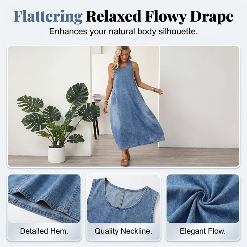 👖☀️ Ärmelloses Maxi-Jeanskleid für Damen mit praktischen Taschen