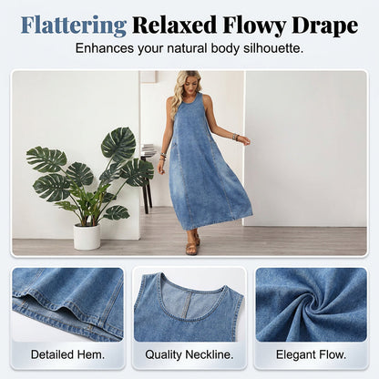 👖☀️ Ärmelloses Maxi-Jeanskleid für Damen mit praktischen Taschen