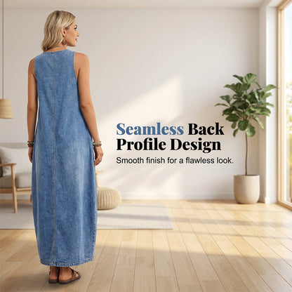 👖☀️ Ärmelloses Maxi-Jeanskleid für Damen mit praktischen Taschen