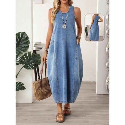 👖☀️ Ärmelloses Maxi-Jeanskleid für Damen mit praktischen Taschen