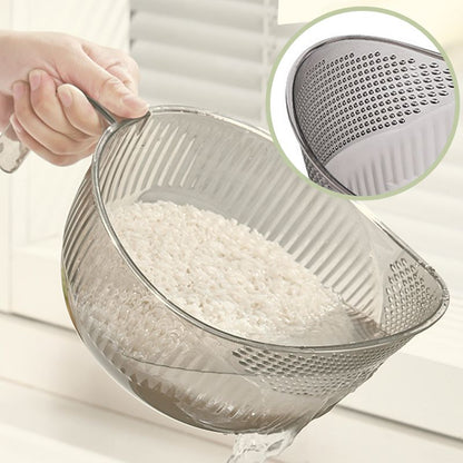🍚💧 Reisspüle mit integriertem Abtropfsieb – rutschfester Boden, stabiler Griff & feine Löcher für perfekte Wasserabfuhr, ideal für Hülsenfrüchte, Obst & Gemüse