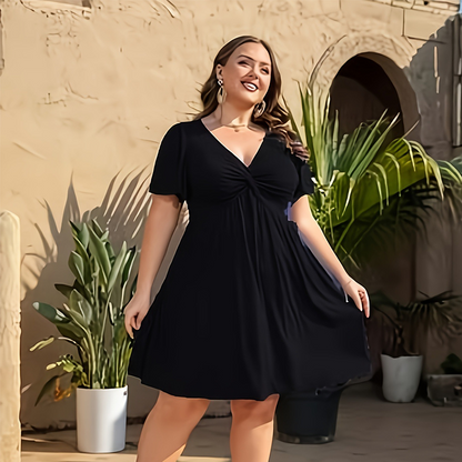 ✨Elegantes V-Ausschnitt Twist-Front Kleid👗｜Mit praktischen Taschen👝