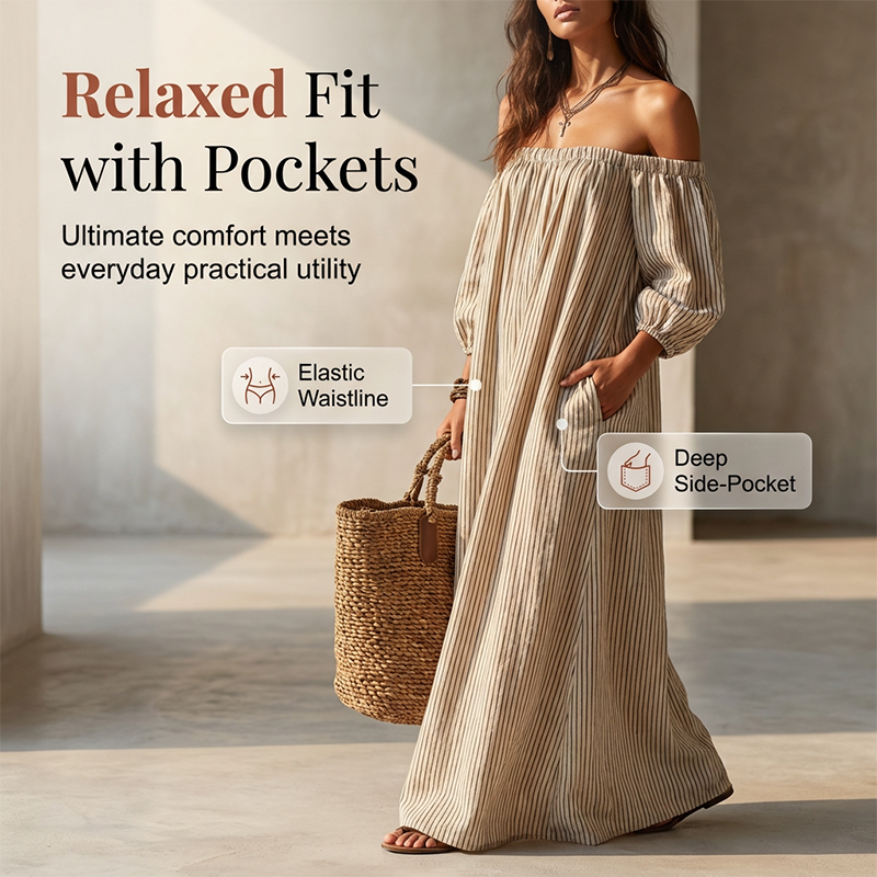 【🎁Neuheit 2026 – 50 % Rabatt für begrenzte Zeit!】👗Damen Schulterfreies Maxi-Kleid mit Laternenärmeln