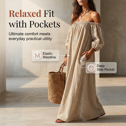 【🎁Neuheit 2026 – 50 % Rabatt für begrenzte Zeit!】👗Damen Schulterfreies Maxi-Kleid mit Laternenärmeln