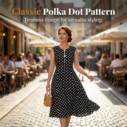 💃 ZEITLICH BEGRENZT 50% RABATT! 🌴 Übergröße Ärmelloses Midi-Kleid für Damen mit Tupfenmuster – Leichtes Sommerkleid