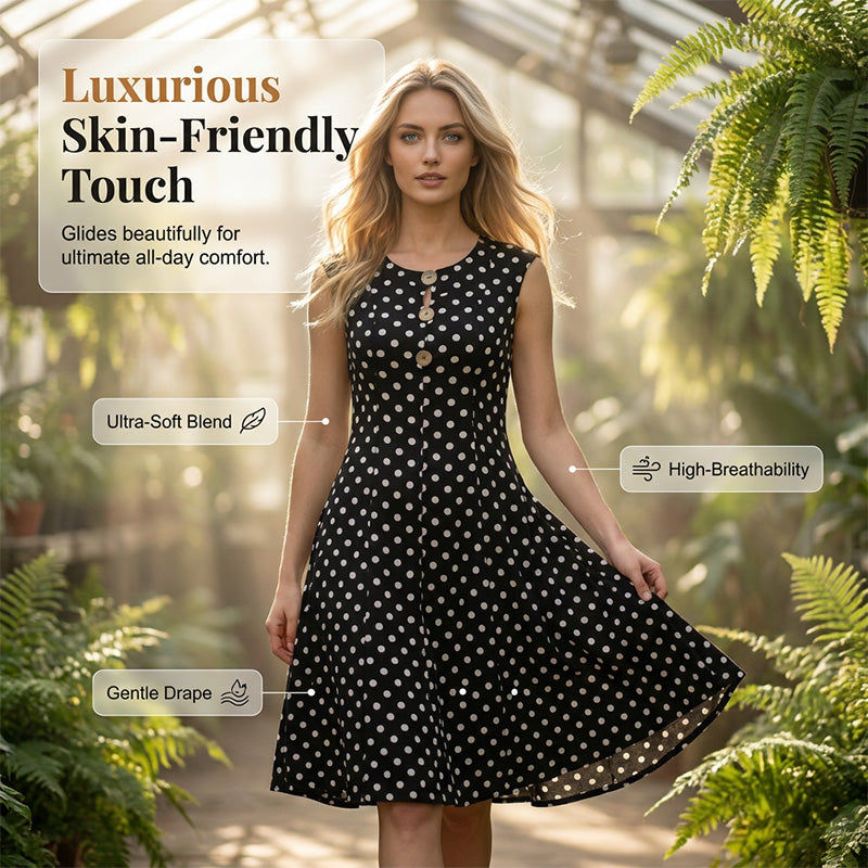 💃 ZEITLICH BEGRENZT 50% RABATT! 🌴 Übergröße Ärmelloses Midi-Kleid für Damen mit Tupfenmuster – Leichtes Sommerkleid