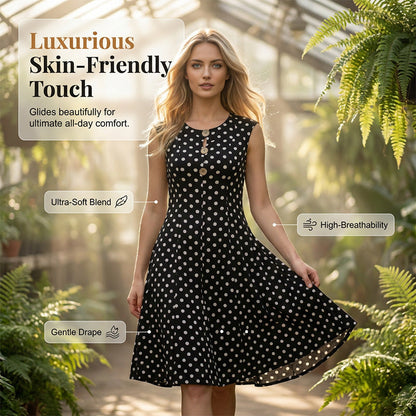 💃 ZEITLICH BEGRENZT 50% RABATT! 🌴 Übergröße Ärmelloses Midi-Kleid für Damen mit Tupfenmuster – Leichtes Sommerkleid