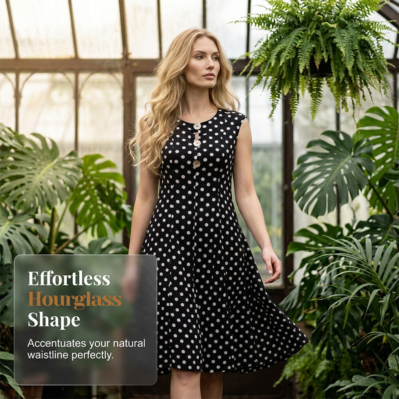💃 ZEITLICH BEGRENZT 50% RABATT! 🌴 Übergröße Ärmelloses Midi-Kleid für Damen mit Tupfenmuster – Leichtes Sommerkleid