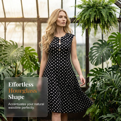 💃 ZEITLICH BEGRENZT 50% RABATT! 🌴 Übergröße Ärmelloses Midi-Kleid für Damen mit Tupfenmuster – Leichtes Sommerkleid