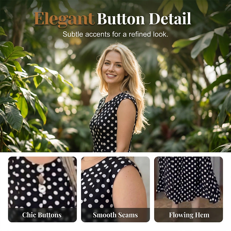 💃 ZEITLICH BEGRENZT 50% RABATT! 🌴 Übergröße Ärmelloses Midi-Kleid für Damen mit Tupfenmuster – Leichtes Sommerkleid