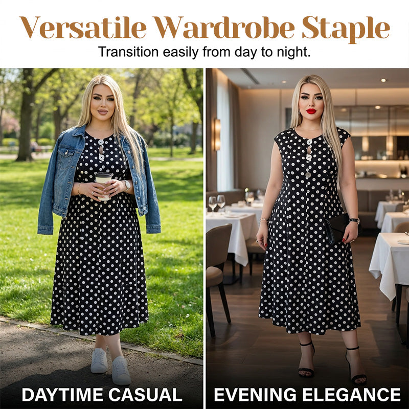 💃 ZEITLICH BEGRENZT 50% RABATT! 🌴 Übergröße Ärmelloses Midi-Kleid für Damen mit Tupfenmuster – Leichtes Sommerkleid