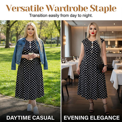 💃 ZEITLICH BEGRENZT 50% RABATT! 🌴 Übergröße Ärmelloses Midi-Kleid für Damen mit Tupfenmuster – Leichtes Sommerkleid