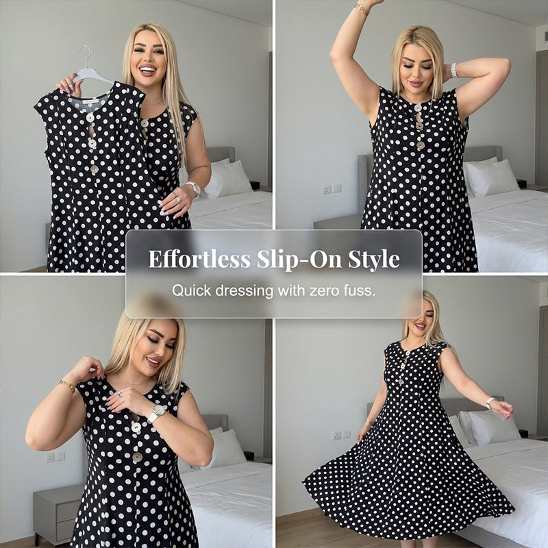 💃 ZEITLICH BEGRENZT 50% RABATT! 🌴 Übergröße Ärmelloses Midi-Kleid für Damen mit Tupfenmuster – Leichtes Sommerkleid