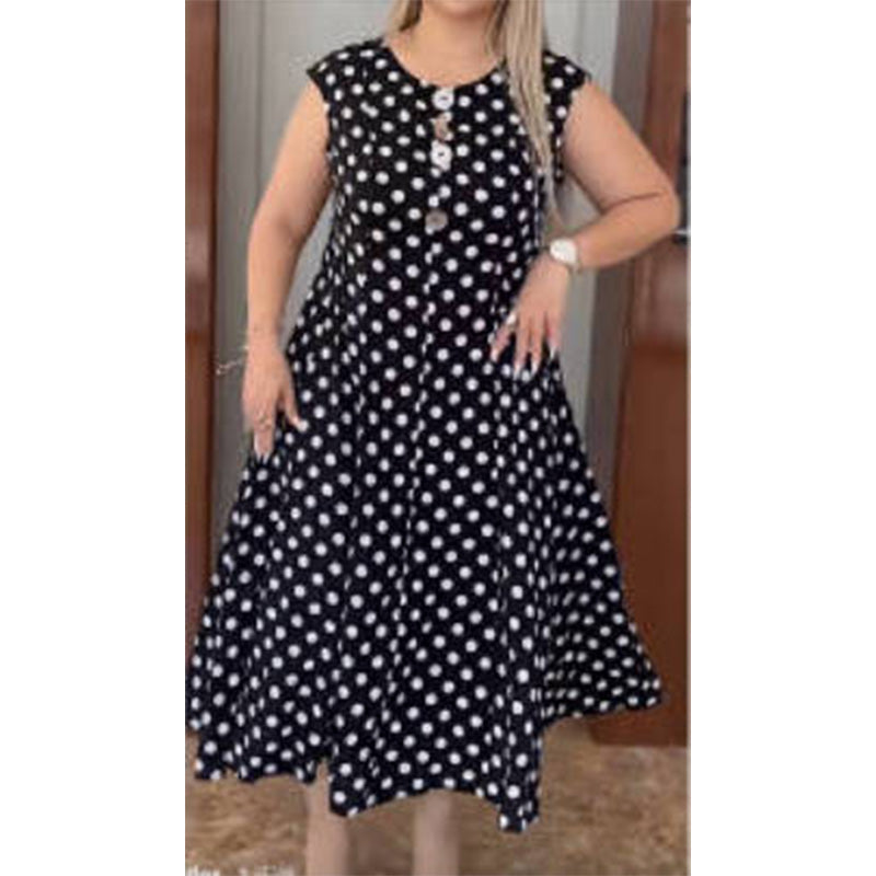 💃 ZEITLICH BEGRENZT 50% RABATT! 🌴 Übergröße Ärmelloses Midi-Kleid für Damen mit Tupfenmuster – Leichtes Sommerkleid