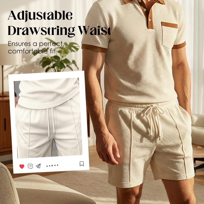 🌿☀️Sommer Casual Waffelstrick 2-teiliges Set für Herren👖✨Leichter Herren Zweiteiler
