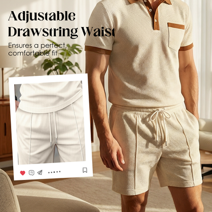 🌿☀️Sommer Casual Waffelstrick 2-teiliges Set für Herren👖✨Leichter Herren Zweiteiler