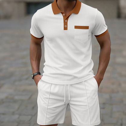 🌿☀️Sommer Casual Waffelstrick 2-teiliges Set für Herren👖✨Leichter Herren Zweiteiler