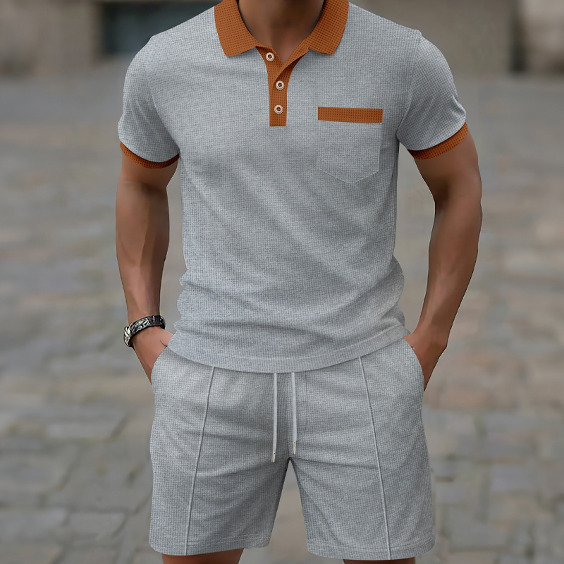 🌿☀️Sommer Casual Waffelstrick 2-teiliges Set für Herren👖✨Leichter Herren Zweiteiler