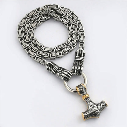 🔥 50% RABATT | Wikinger Thor Hammer Halskette – Edelstahl Byzantinische Kette | Silber & Gold | 60–70 cm ⚡
