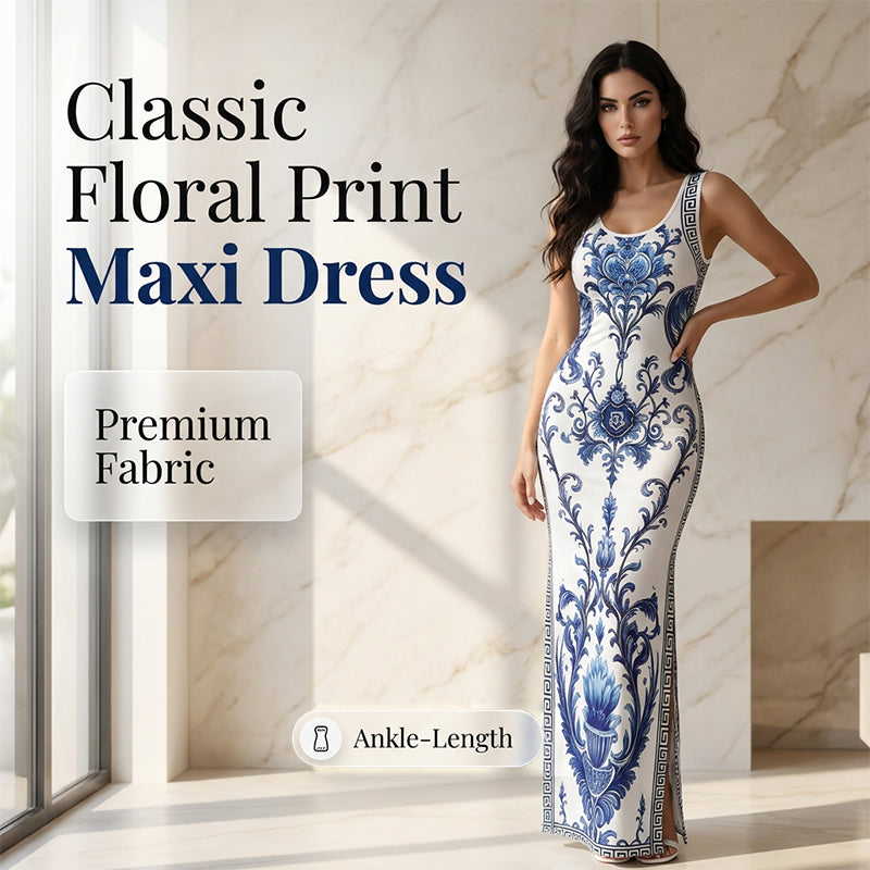 👗Damen Maxikleid mit Blumenmuster | Premium Stoff & figurbetont für Urlaub & Anlässe ✨