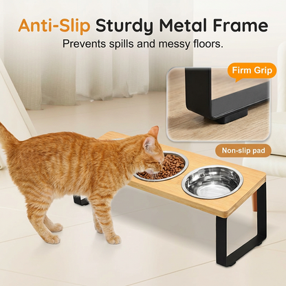 🐱🐶Erhöhter Holz-Futterständer für Katzen & Hunde – mit 2 Schalen, kippsicher & rückenschonend, ideal für eine gesunde Futterposition 🐾